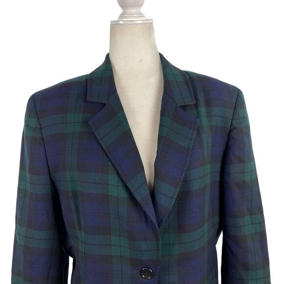 Brooks Brothers Tartan Plaid Green Black Watch Single Breasted Wool Blazer SZ 14 - Picture 3 of 16